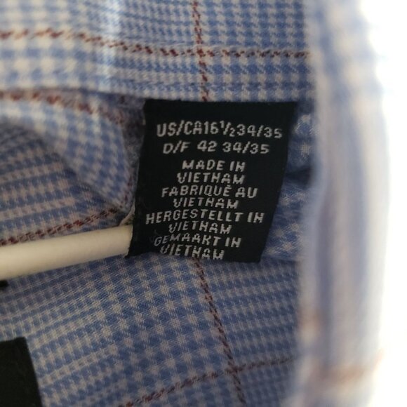 SAKS FIFTH AVENUE Classic Fit Plaid Dress Shirt in Blue Size 16.5"‎ 34/35 - Picture 3 of 4